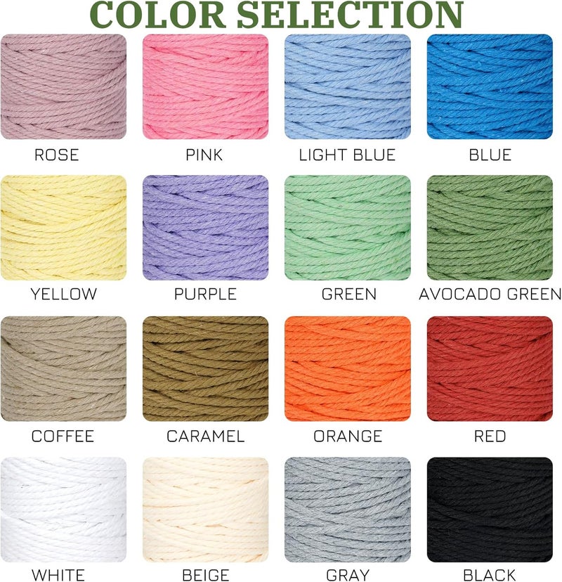 PHUNTTEK Macrame Cord 3mm x 164 Yards, 3 Rolls Green Colored Macrame Cotton Cord Rope Kit Macrame Yarns Bulk String 4 Strands Twisted for Wall Hanger Plant Hanging DIY Crafts Knitting Macrame Supplies - Image 3